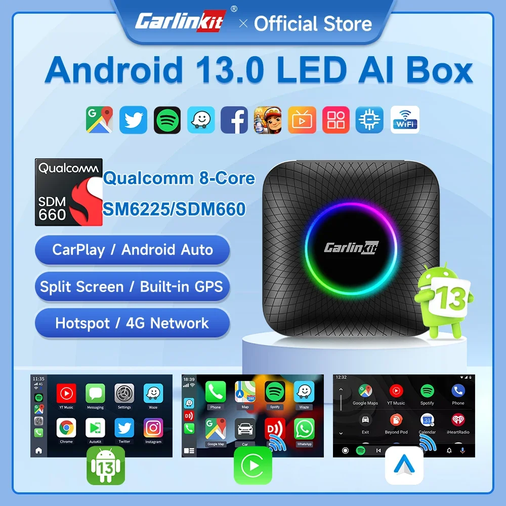 CarlinKit CarPlay Ai TV Box ȵ̵ 13 SDM660 SM6225 8 ھ  CarPlay ȵ̵ ڵ 4G LTE Ʈ ī ÷ Ʈ ڽ Netflix IPTV Go